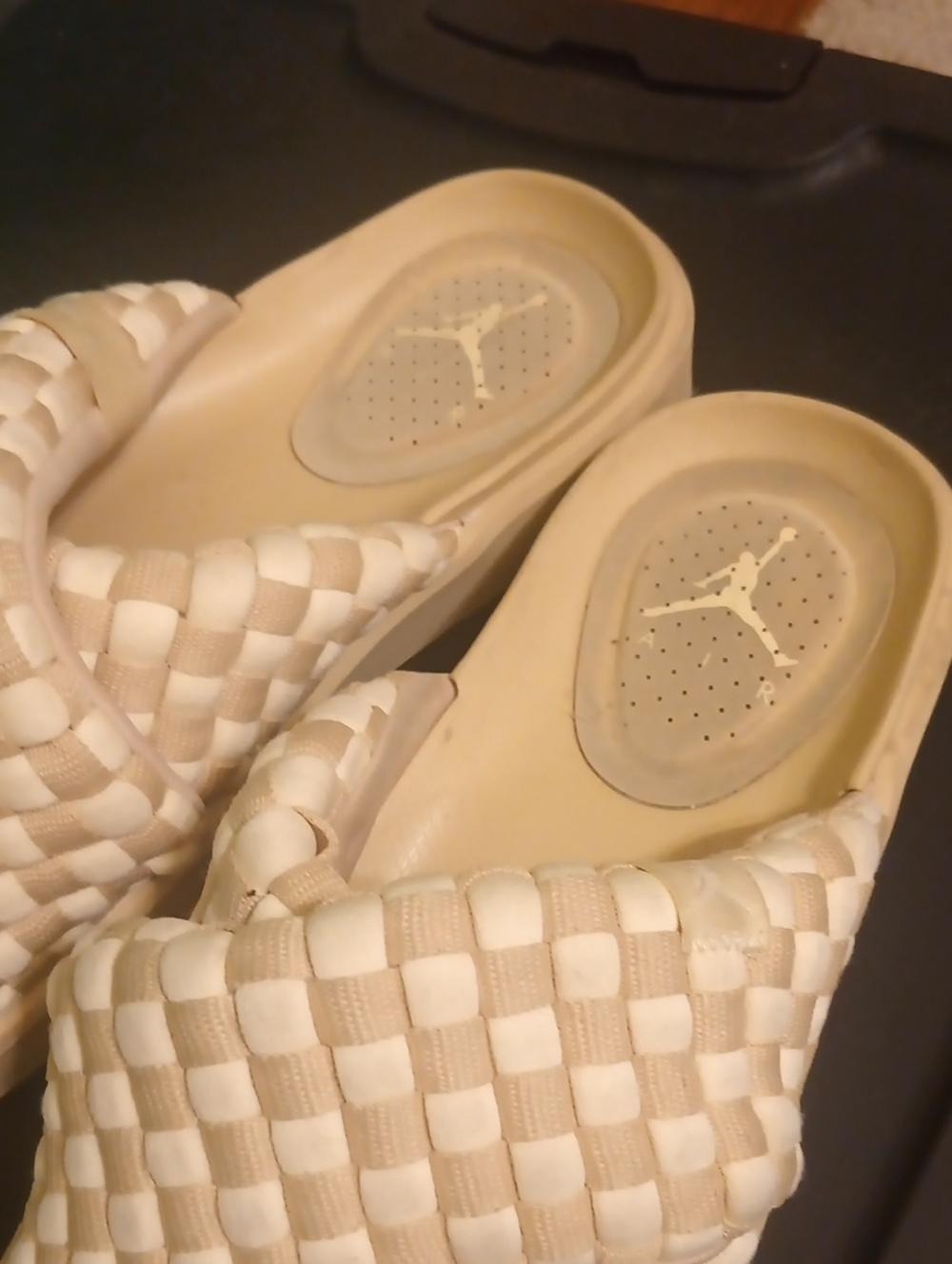 Jordan Woven Slide Sandals in Cream and White